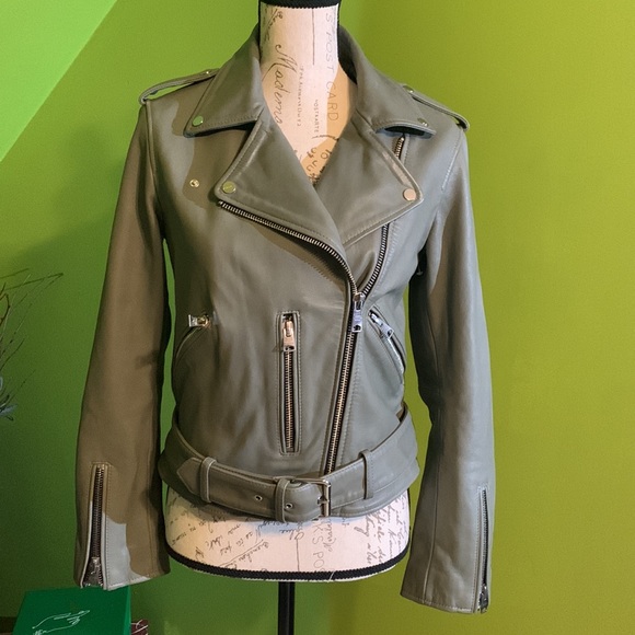 AllSaints Belted Crop Leather Moto Jacket - Picture 5 of 14